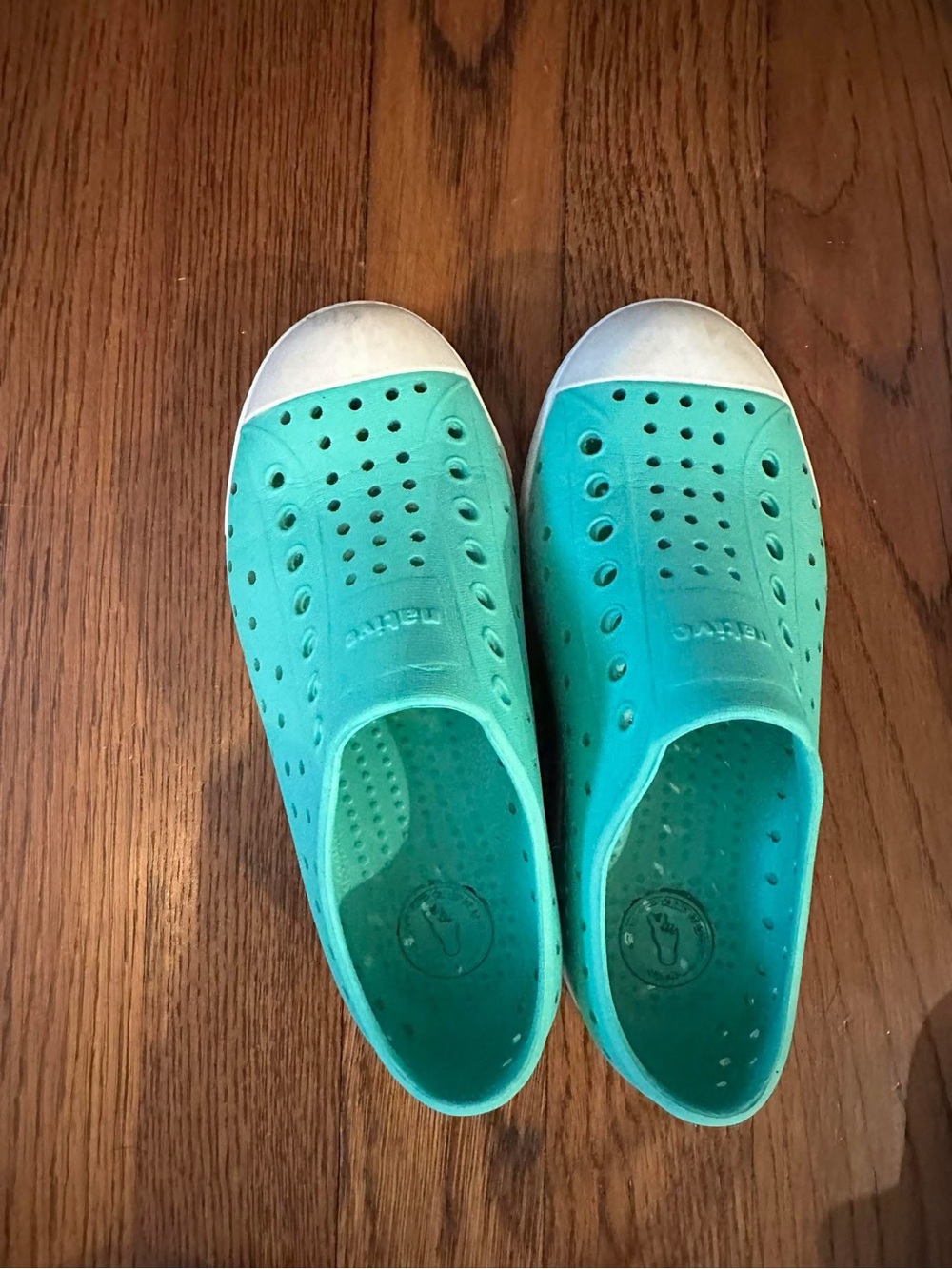 Native Kids Slip-On Water Shoes in Teal with White Toe Caps
